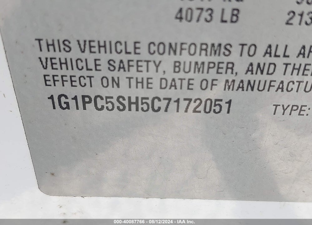 2012 CHEVROLET CRUZE LS VIN: 1G1PC5SH5C7172051