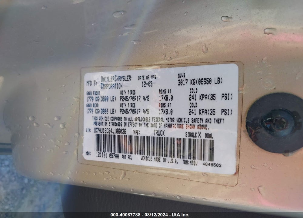 2004 DODGE RAM 1500 SLT/LARAMIE VIN: 1D7HU18D24J186036
