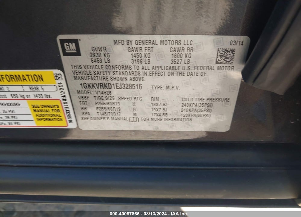 2014 GMC ACADIA SLT-1 VIN: 1GKKVRKD1EJ328516