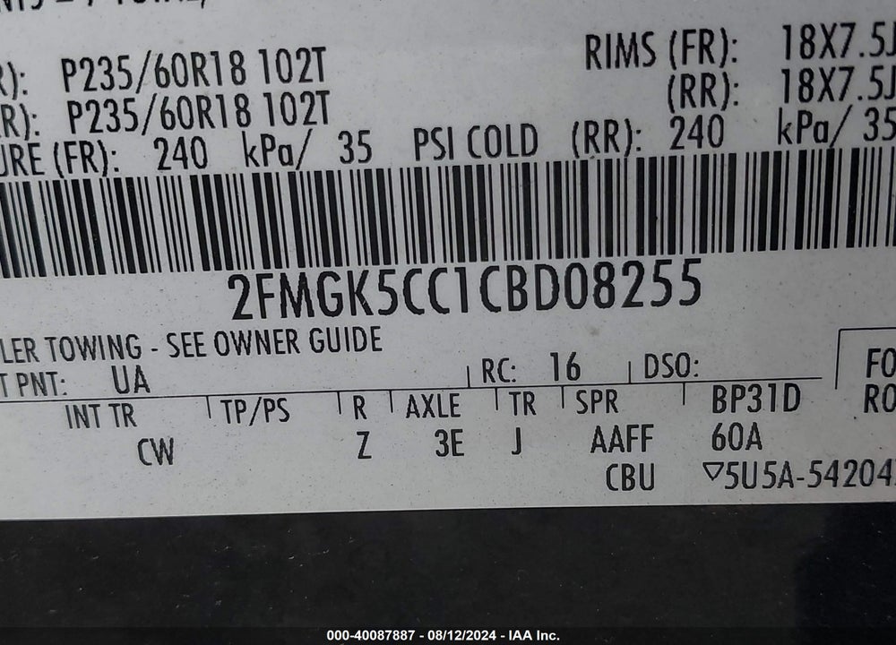2012 FORD FLEX SEL VIN: 2FMGK5CC1CBD08255