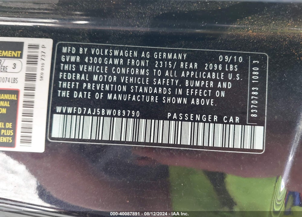 2011 VOLKSWAGEN GTI 2-DOOR VIN: WVWFD7AJ5BW089790