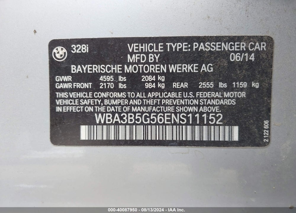 2014 BMW 328I XDRIVE VIN: WBA3B5G56ENS11152