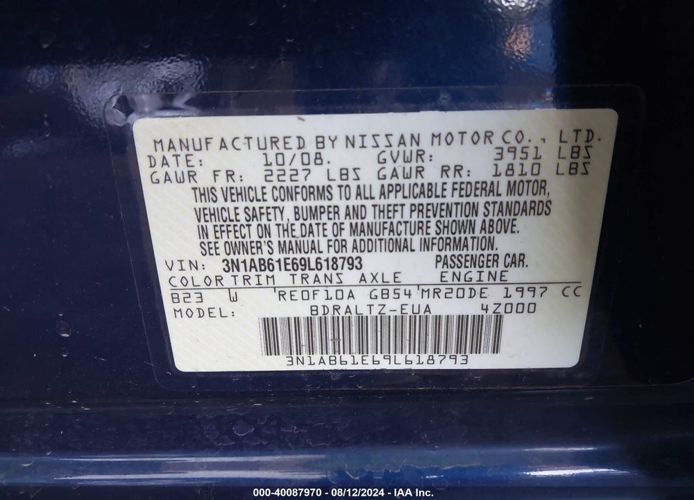 2009 NISSAN SENTRA 2.0S VIN: 3N1AB61E69L618793