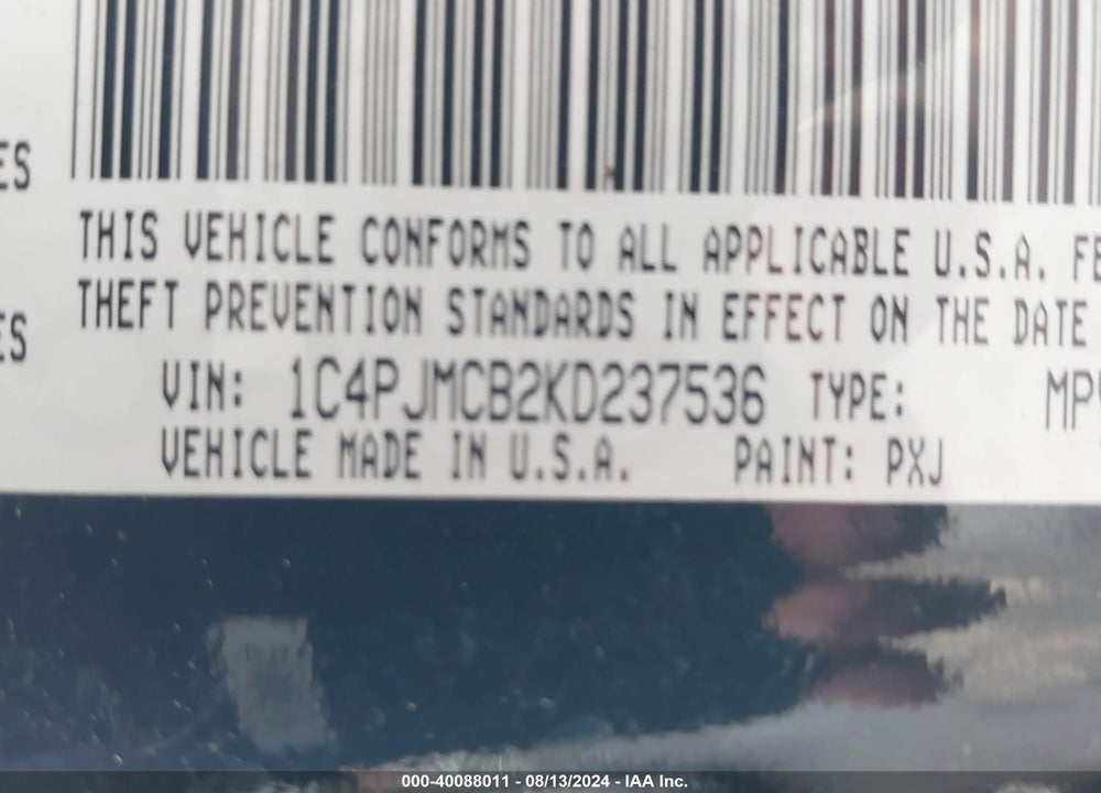 2019 JEEP CHEROKEE LATITUDE 4X4 VIN: 1C4PJMCB2KD237536