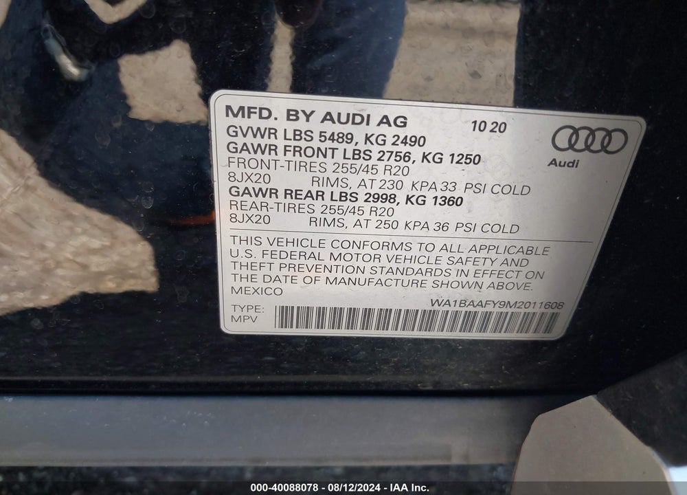 2021 AUDI Q5 PREMIUM PLUS 45 TFSI QUATTRO S TRONIC VIN: WA1BAAFY9M2011608