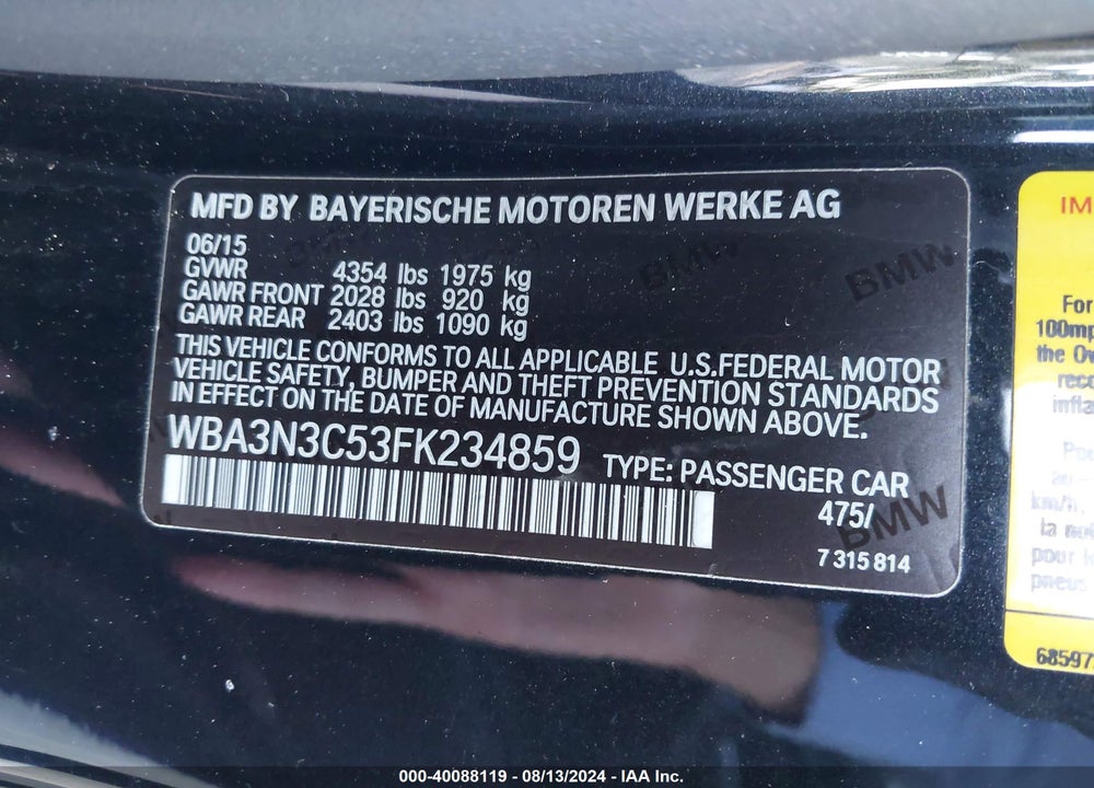 2015 BMW 428I VIN: WBA3N3C53FK234859