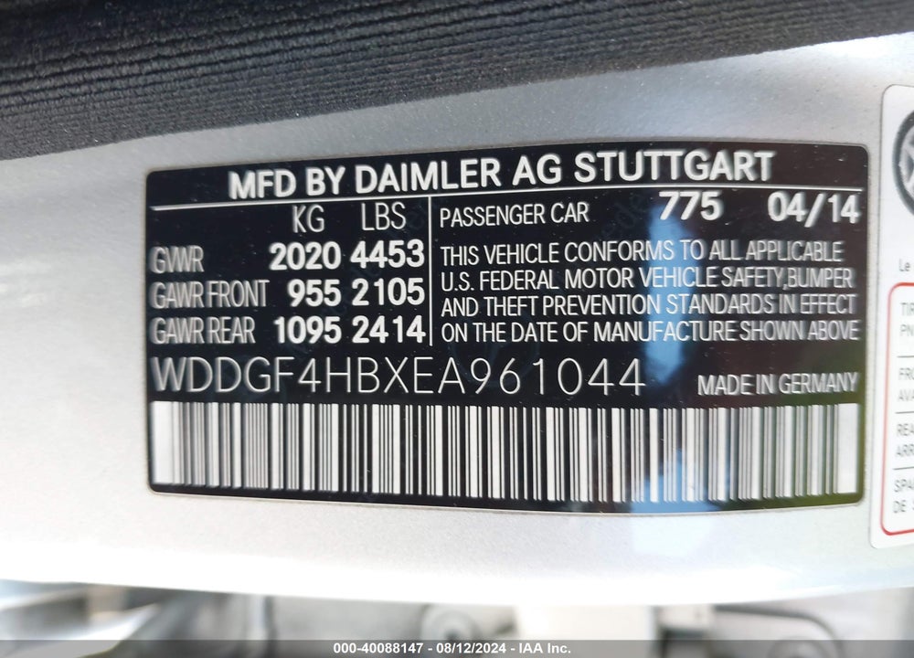 2014 MERCEDES-BENZ C 250 LUXURY/SPORT VIN: WDDGF4HBXEA961044
