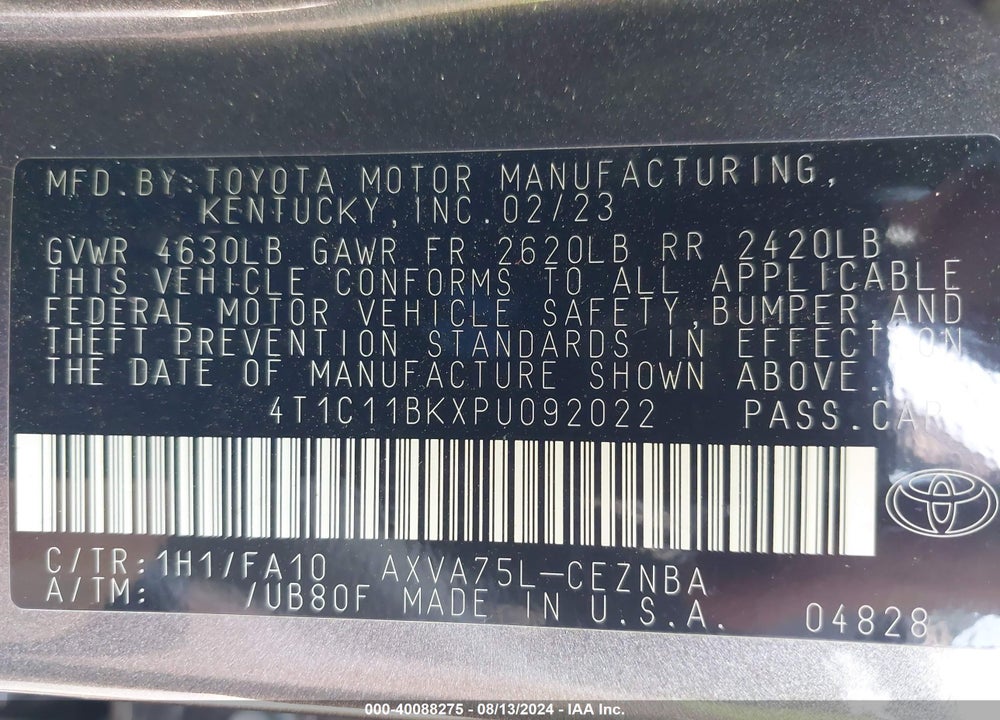 2023 TOYOTA CAMRY LE VIN: 4T1C11BKXPU092022