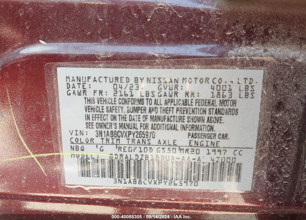 2023 NISSAN SENTRA SV XTRONIC CVT VIN: 3N1AB8CVXPY265970