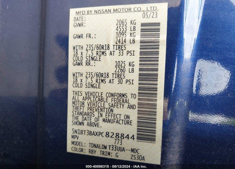 2023 NISSAN ROGUE SV FWD VIN: 5N1BT3BAXPC828844