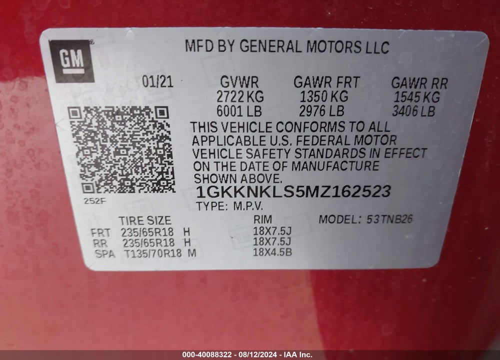 2021 GMC ACADIA FWD SLE VIN: 1GKKNKLS5MZ162523
