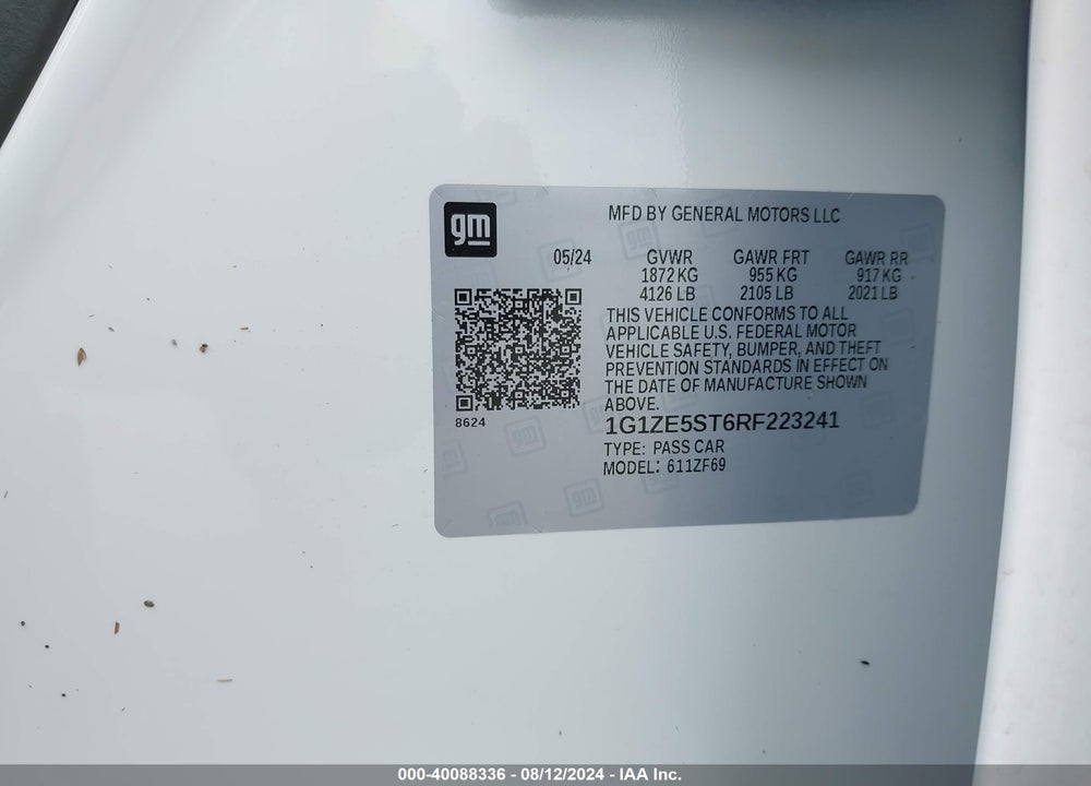 2024 CHEVROLET MALIBU FWD 2LT VIN: 1G1ZE5ST6RF223241