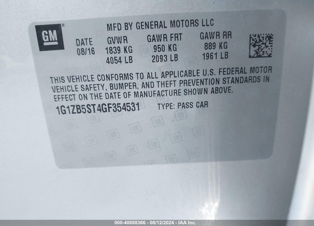2016 CHEVROLET MALIBU LS VIN: 1G1ZB5ST4GF354531