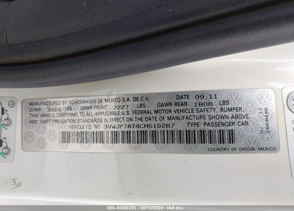 2012 VOLKSWAGEN BEETLE 2.5L VIN: 3VWJP7AT4CM610287