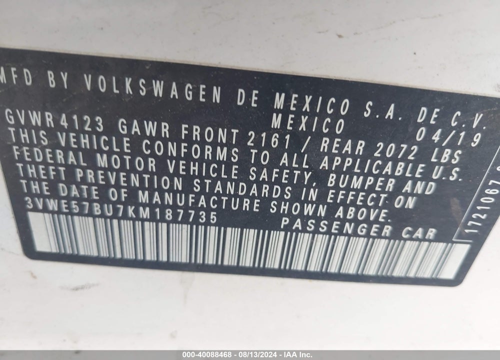 2019 VOLKSWAGEN JETTA 1.4T SEL VIN: 3VWE57BU7KM187735