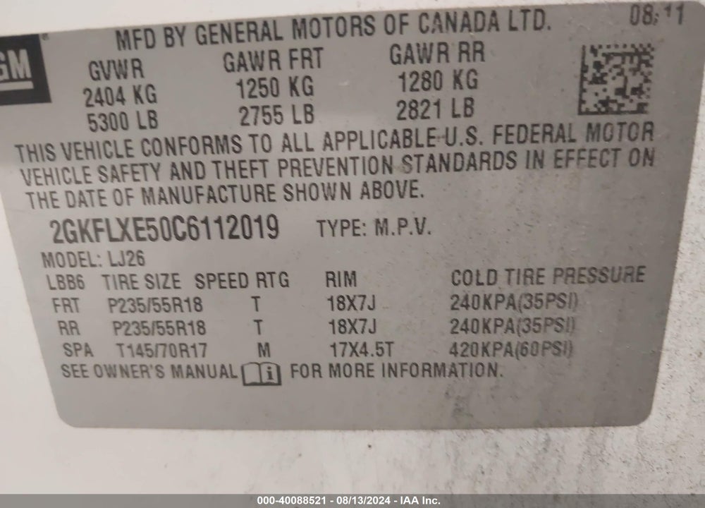 2012 GMC TERRAIN SLT-2 VIN: 2GKFLXE50C6112019