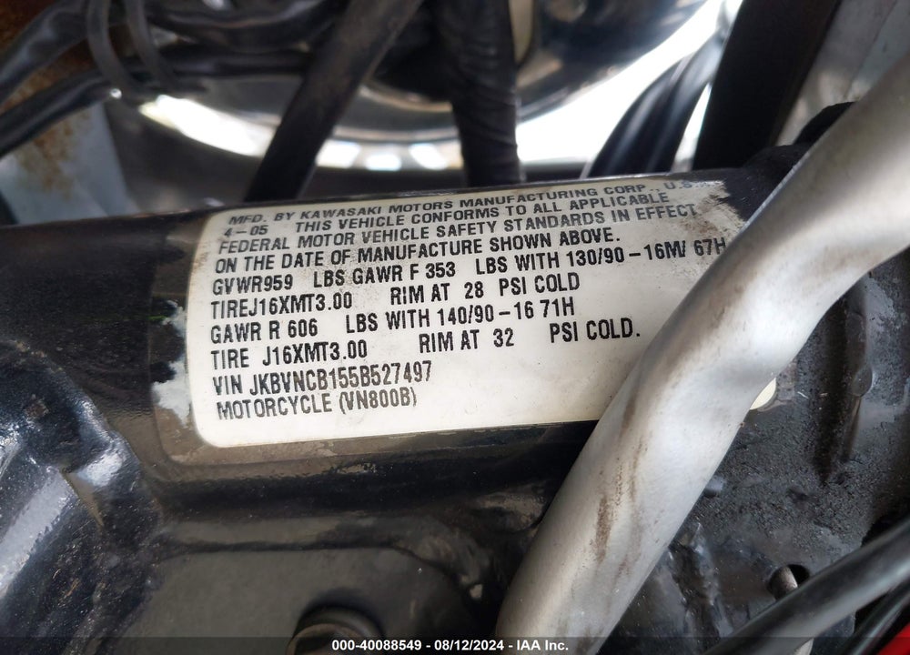 2005 KAWASAKI VN800 B VIN: JKBVNCB155B527497