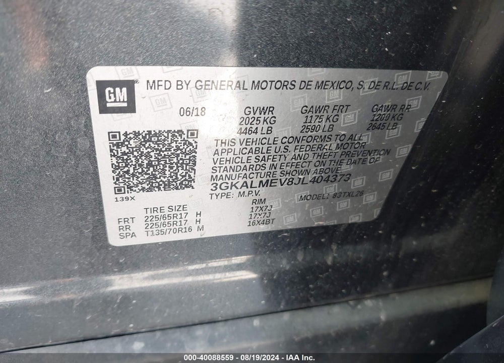 2018 GMC TERRAIN SLE VIN: 3GKALMEV8JL404373