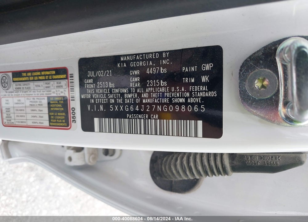 2022 KIA K5 GT LINE VIN: 5XXG64J27NG098065