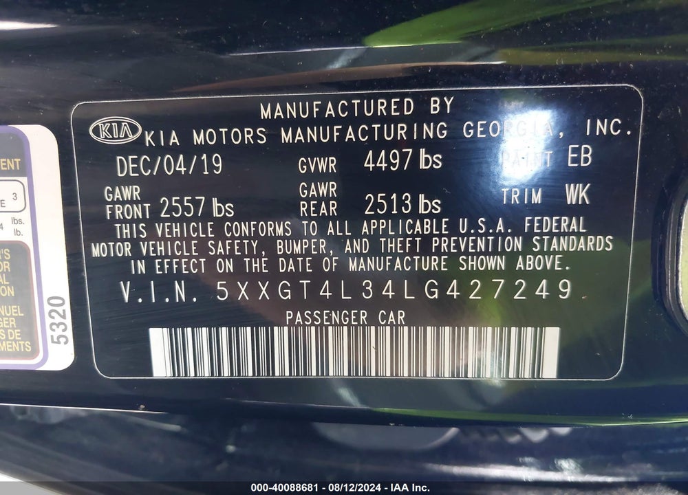 2020 KIA OPTIMA SE VIN: 5XXGT4L34LG427249