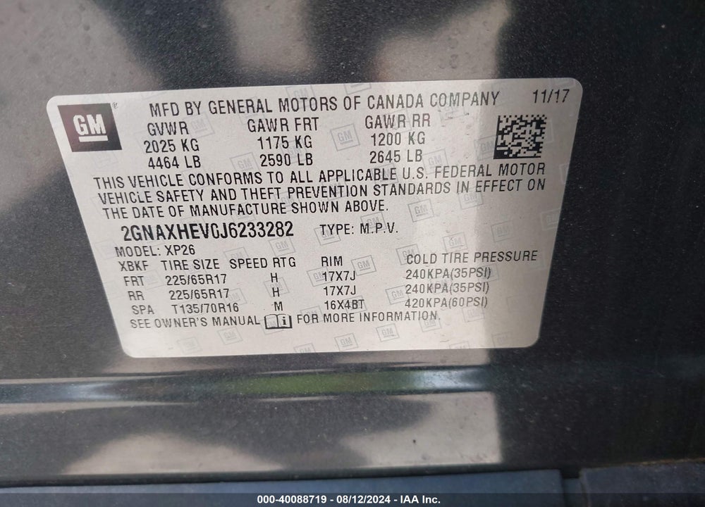 2018 CHEVROLET EQUINOX LS VIN: 2GNAXHEV0J6233282