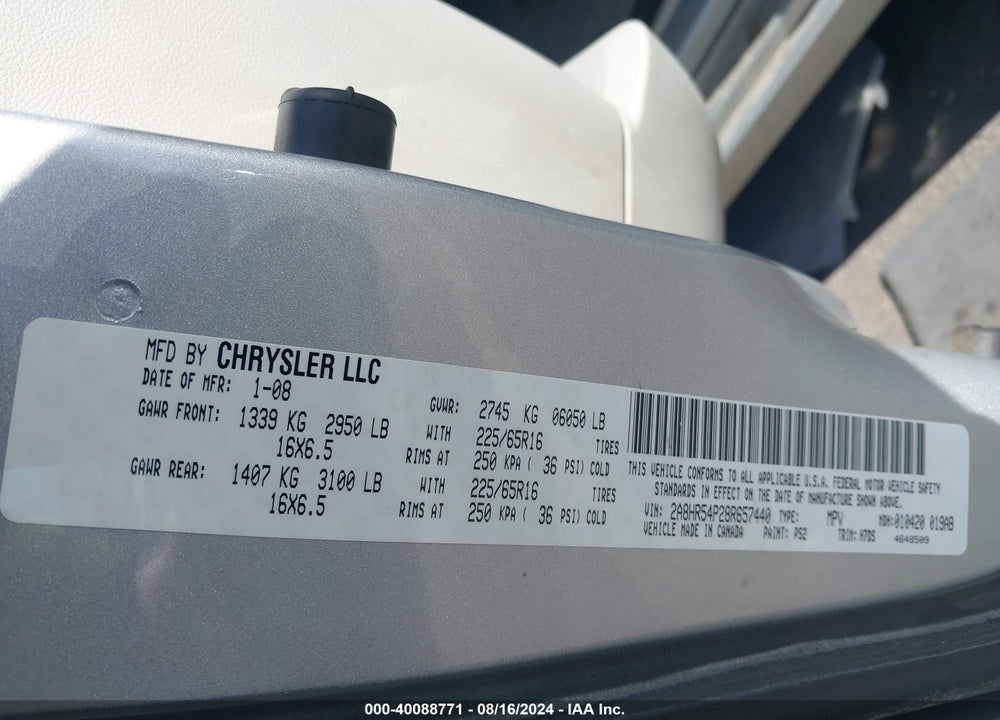 2008 CHRYSLER TOWN & COUNTRY TOURING VIN: 2A8HR54P28R657440
