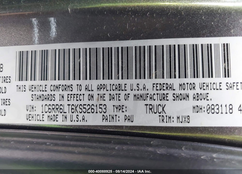 2019 RAM 1500 CLASSIC LONE STAR 4X2 5'7 BOX VIN: 1C6RR6LT6KS526153