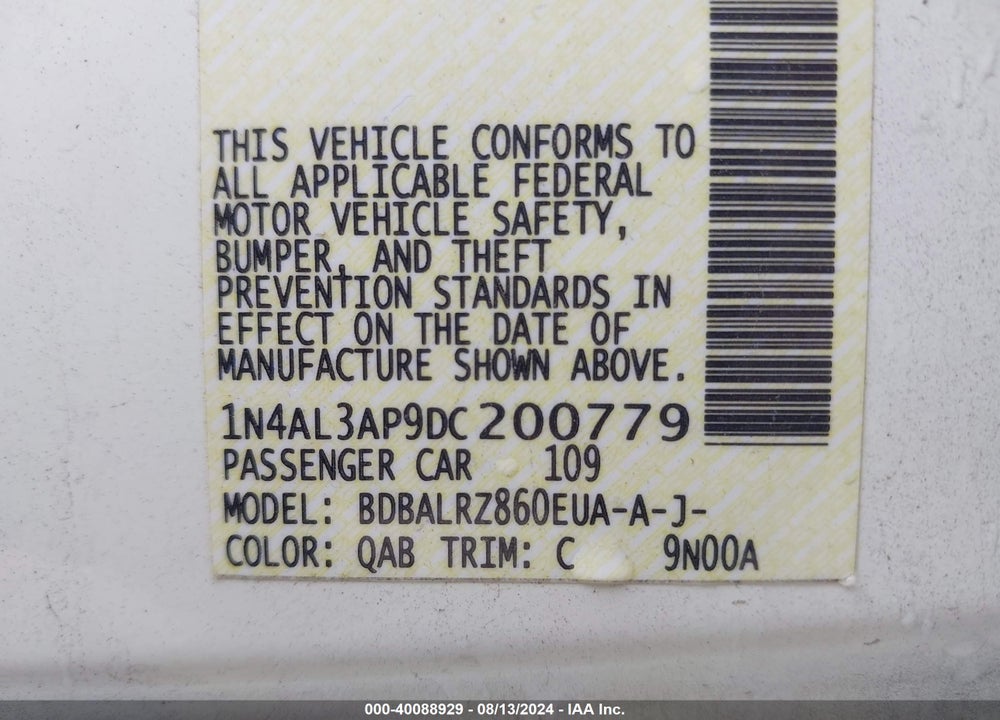 2013 NISSAN ALTIMA 2.5 S VIN: 1N4AL3AP9DC200779