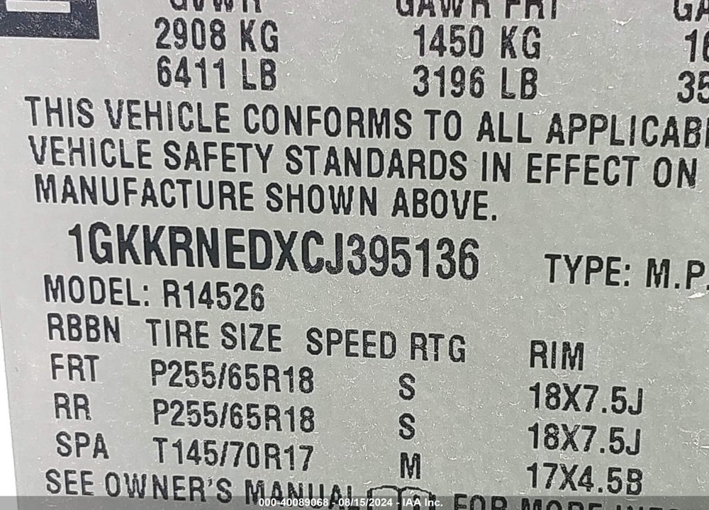 2012 GMC ACADIA SL VIN: 1GKKRNEDXCJ395136