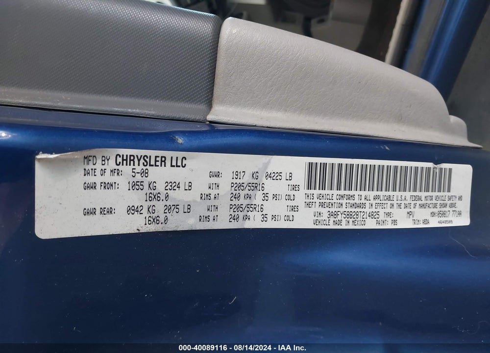 2008 CHRYSLER PT CRUISER TOURING VIN: 3A8FY58B28T214825