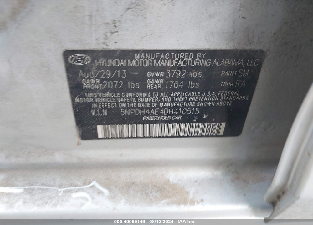 2013 HYUNDAI ELANTRA GLS VIN: 5NPDH4AE4DH410515