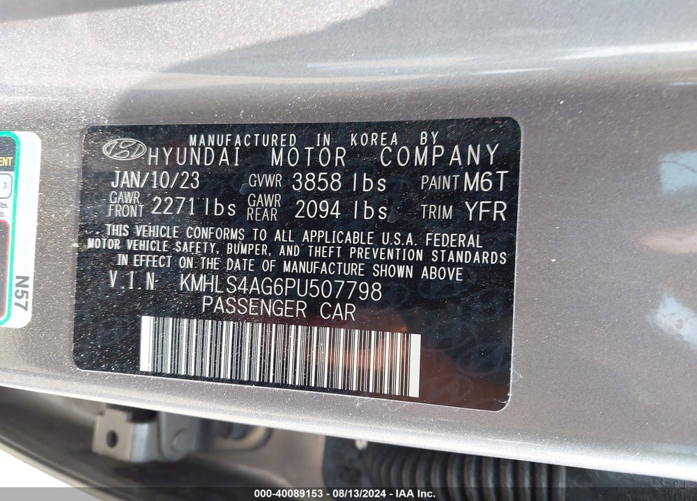 2023 HYUNDAI ELANTRA SEL VIN: KMHLS4AG6PU507798