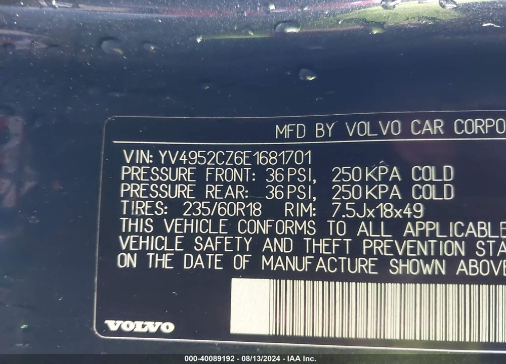 2014 VOLVO XC90 3.2 VIN: YV4952CZ6E1681701