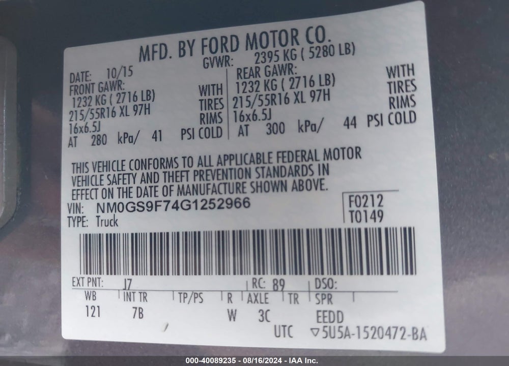 2016 FORD TRANSIT CONNECT XLT VIN: NM0GS9F74G1252966
