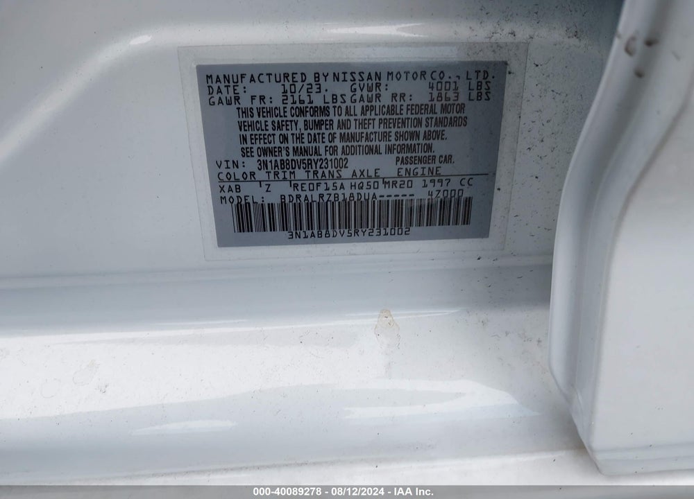 2024 NISSAN SENTRA VIN: 3N1AB8DV5RY231002