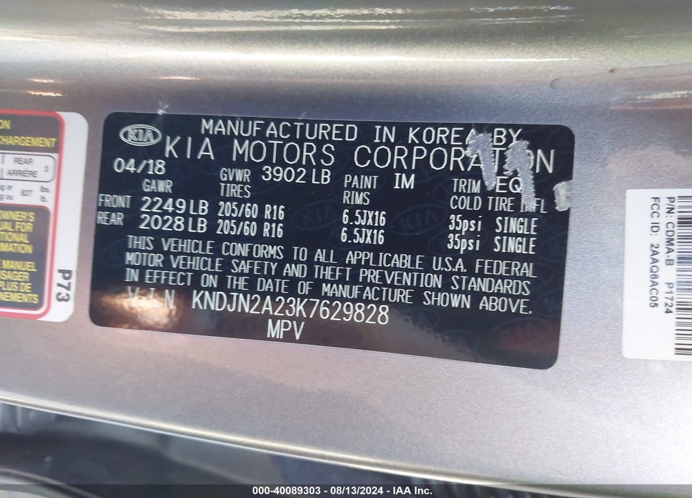 2019 KIA SOUL VIN: KNDJN2A23K7629828