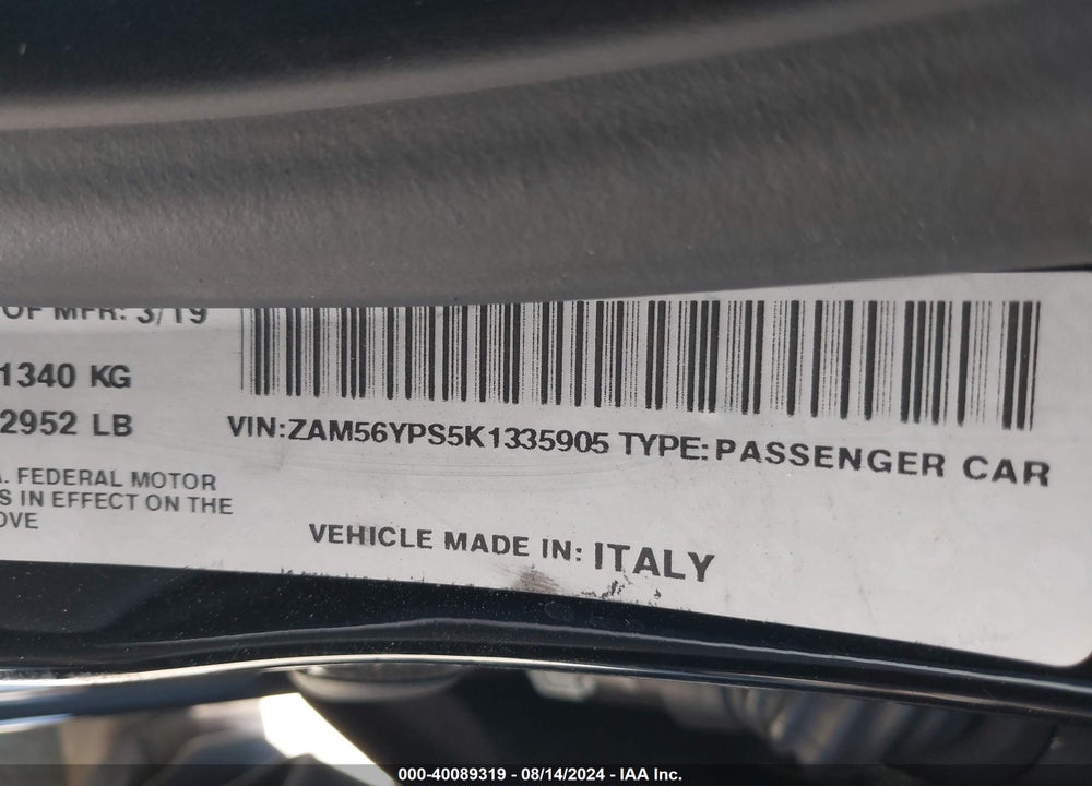 2019 MASERATI QUATTROPORTE S GRANSPORT VIN: ZAM56YPS5K1335905