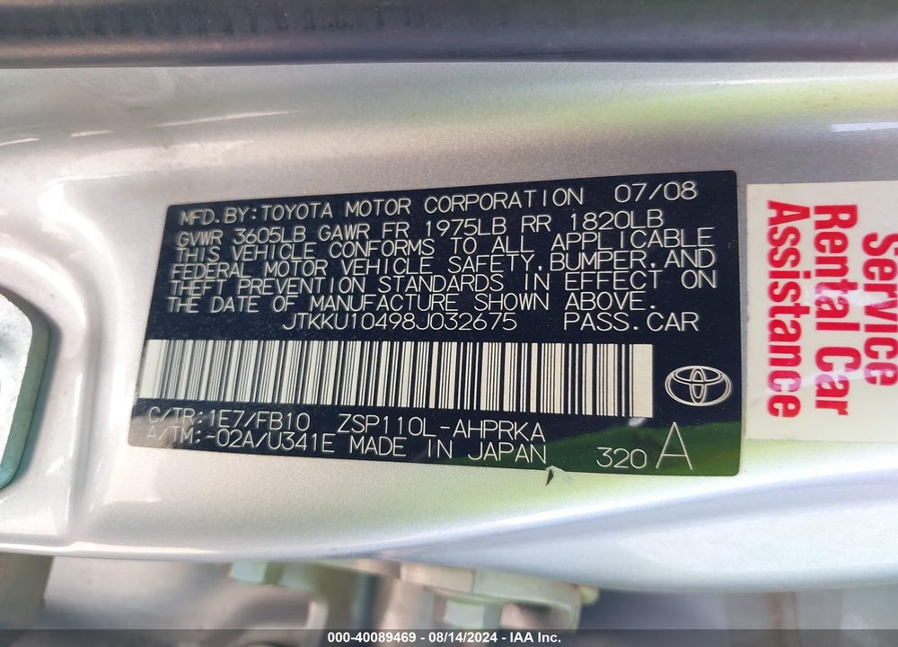 2008 SCION XD VIN: JTKKU10498J032675