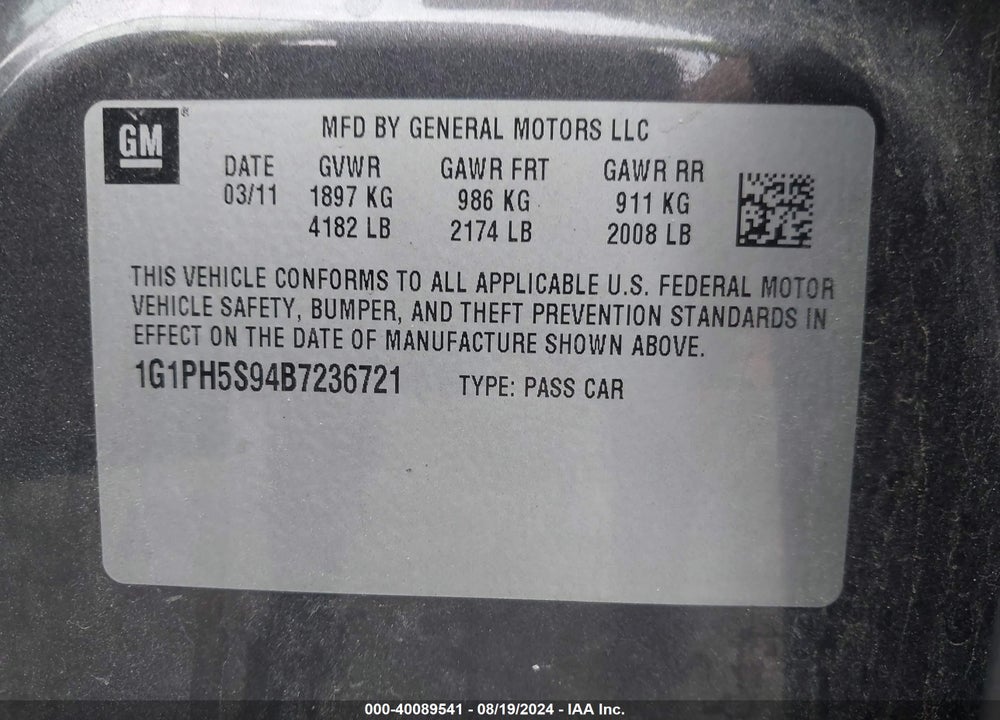 2011 CHEVROLET CRUZE LTZ VIN: 1G1PH5S94B7236721
