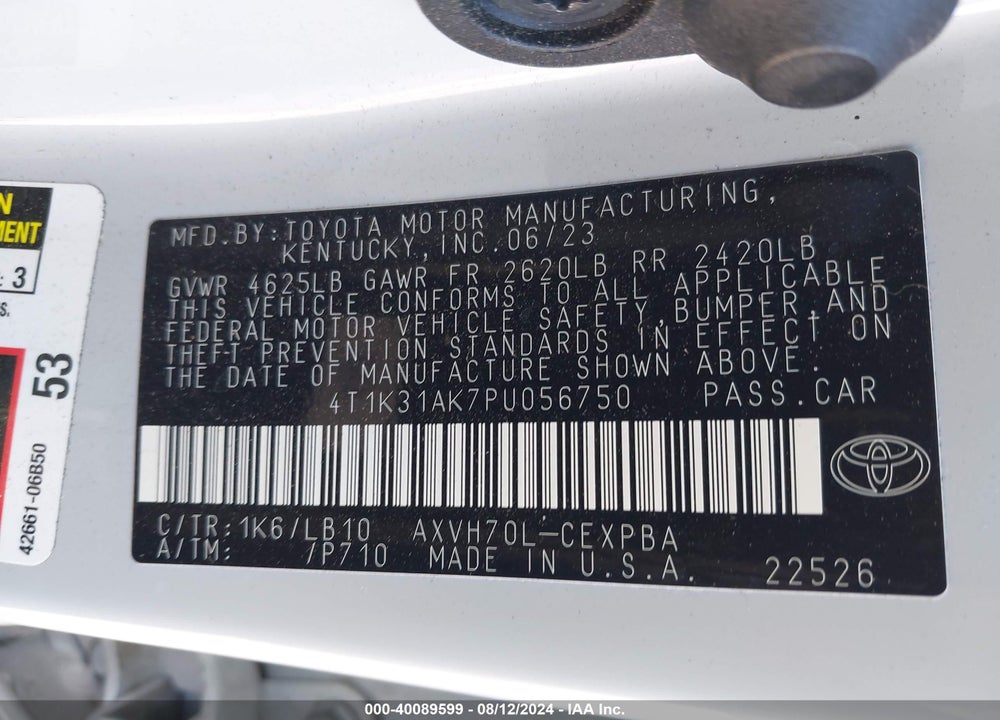 2023 TOYOTA CAMRY XSE HYBRID VIN: 4T1K31AK7PU056750