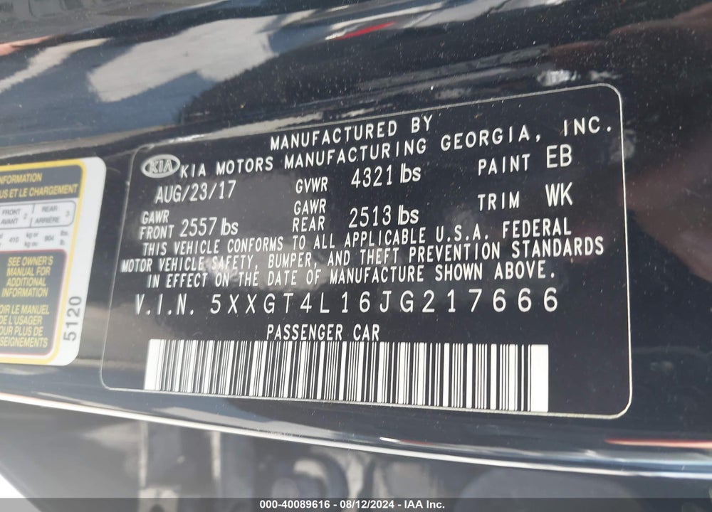 2018 KIA OPTIMA LX TURBO VIN: 5XXGT4L16JG217666