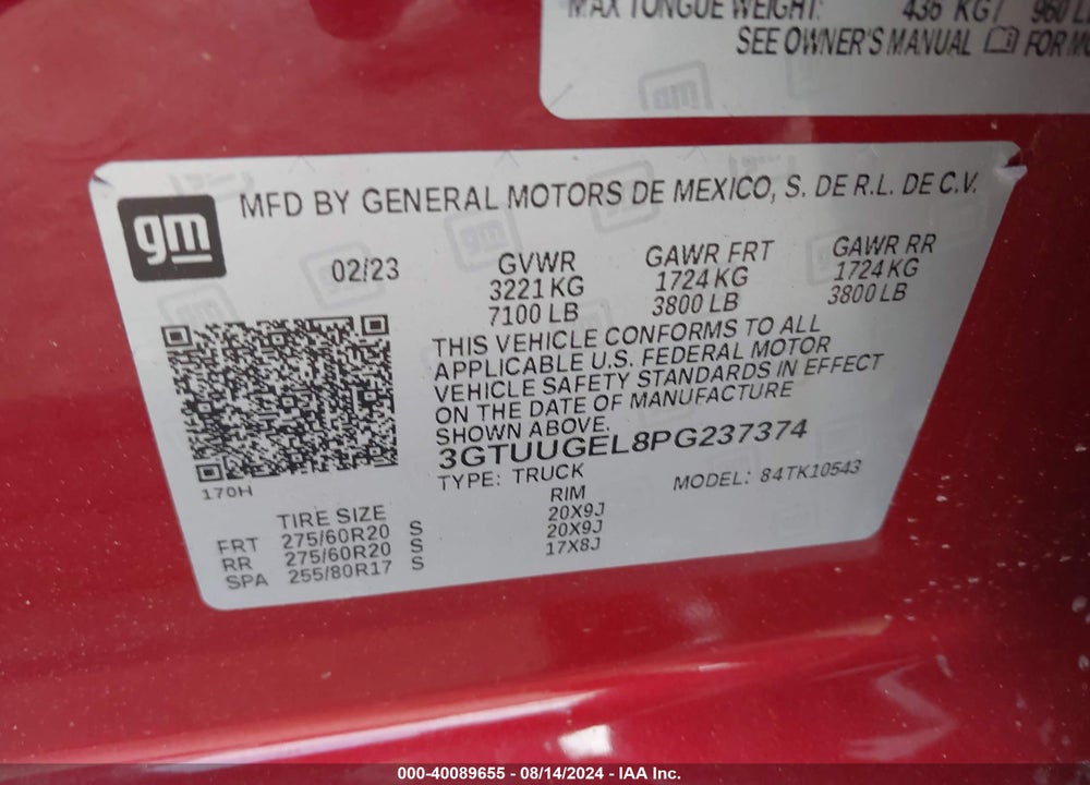 2023 GMC SIERRA 1500 4WD SHORT BOX DENALI VIN: 3GTUUGEL8PG237374