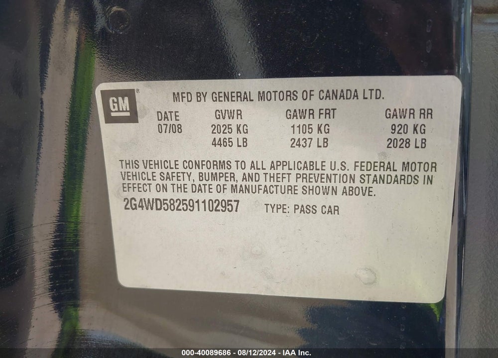 2009 BUICK LACROSSE CXL VIN: 2G4WD582591102957