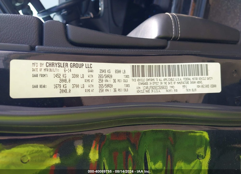 2014 JEEP GRAND CHEROKEE LIMITED VIN: 1C4RJFBG5EC526633