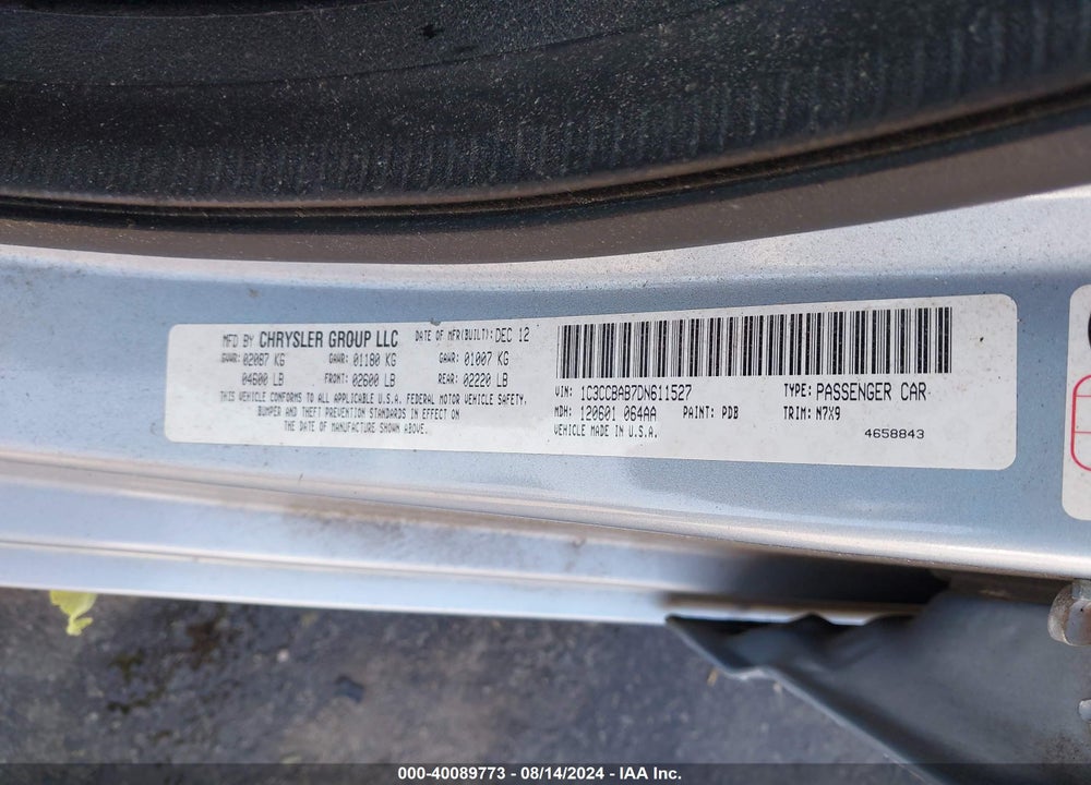 2013 CHRYSLER 200 LX VIN: 1C3CCBAB7DN611527