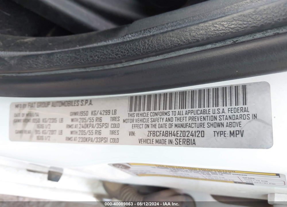2014 FIAT 500L EASY VIN: ZFBCFABH4EZ024120