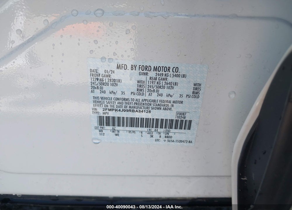 2024 FORD EDGE ST-LINE VIN: 2FMPK4J99RBA84128