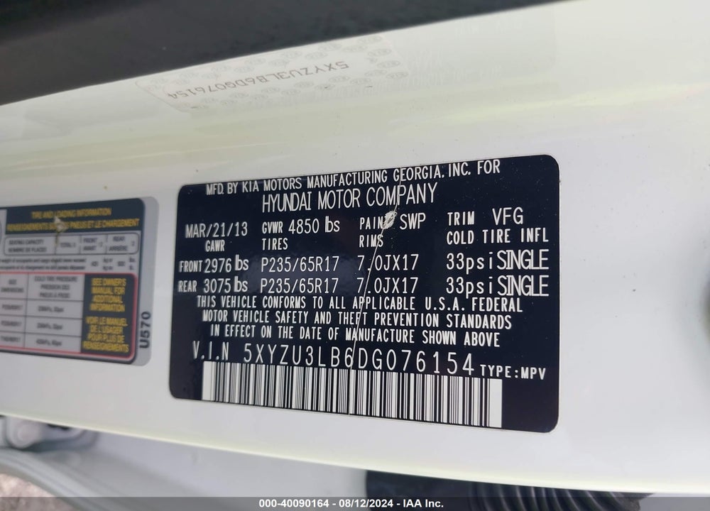 2013 HYUNDAI SANTA FE SPORT VIN: 5XYZU3LB6DG076154