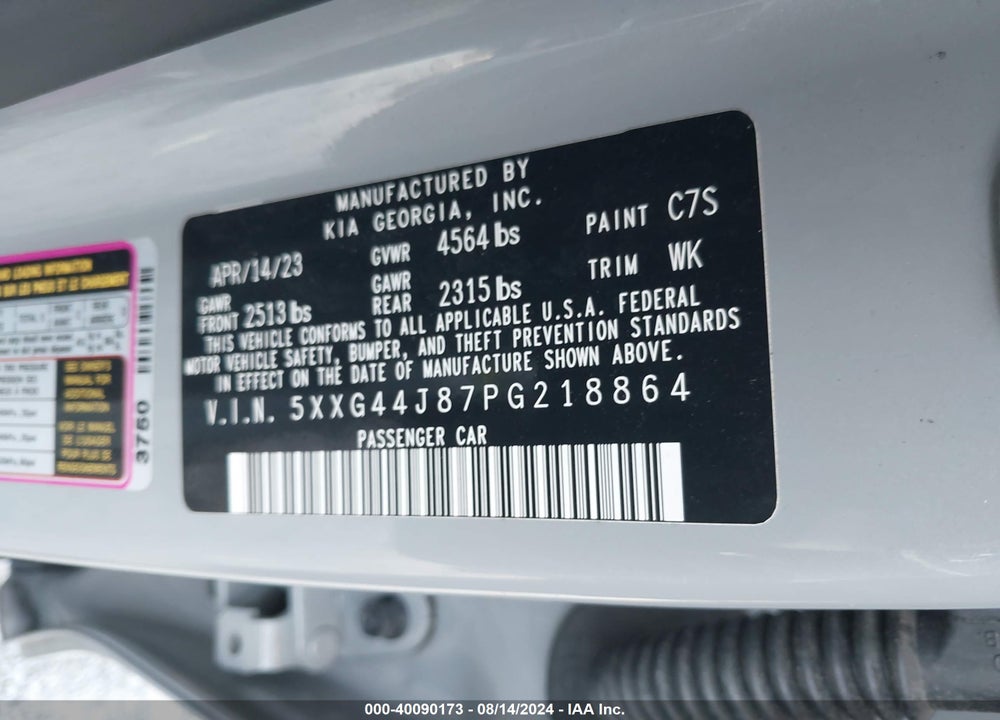 2023 KIA K5 GT VIN: 5XXG44J87PG218864
