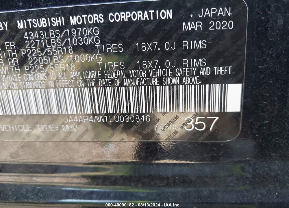 2020 MITSUBISHI OUTLANDER SPORT 2.4 GT AWC VIN: JA4AR4AW1LU030846